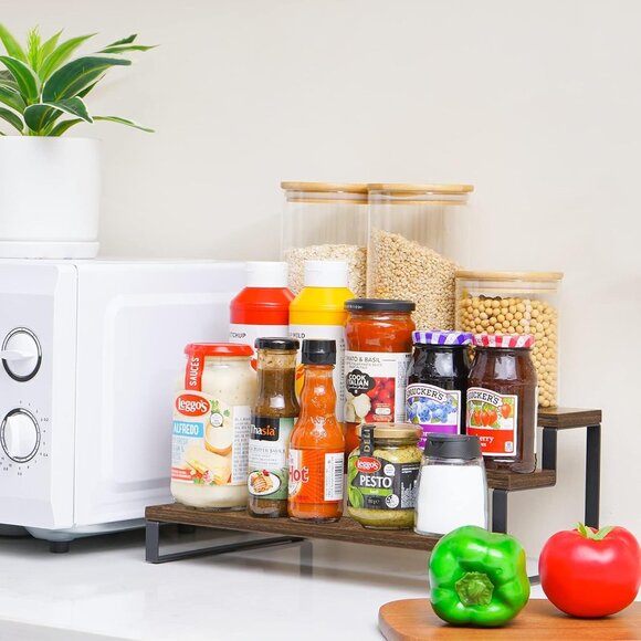 3-Tier Spice Rack 13.8" Wood Step Shelf Countertop pantry storage organization - Picture 2 of 7